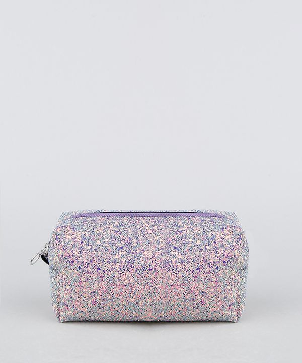 Nécessaire Feminina Quadrada em Glitter Lilás Único