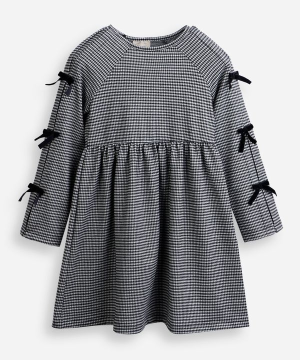 vestido infantil midi manga longa com laços xadrez preto 10