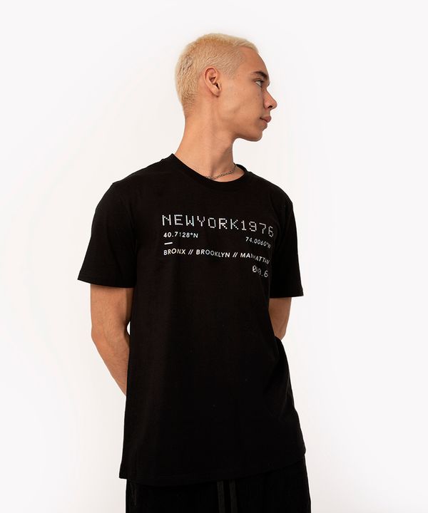 camiseta de algodão manga curta new york preto P