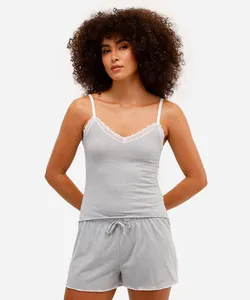 pijama short doll feminino com renda listrado cinza G