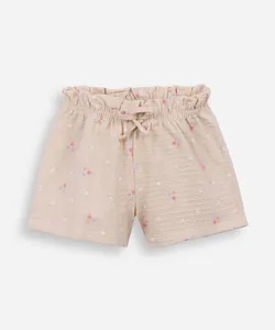 short infantil de algodão floral texturizado bege 5