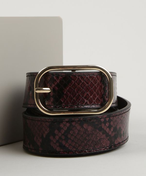 Cinto Feminino Médio Texturizado Cobra com Fivela Arredondada Vinho 90CM