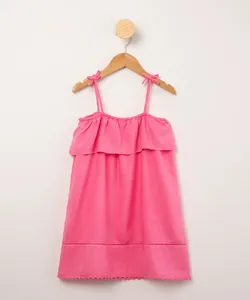 saída de praia infantil de algodão alça fina para amarração com pompom e proteção uv50+ rosa 8