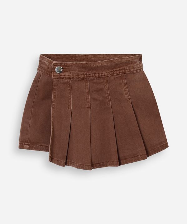 short saia plissada infantil sarja marrom 12