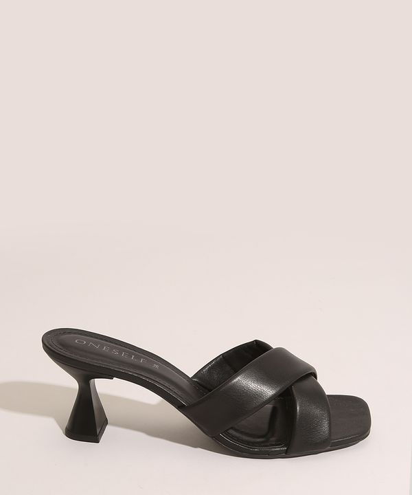 Tamanco Feminino Salto Sino Médio Tiras Cruzadas Comfy Oneself Preto 36