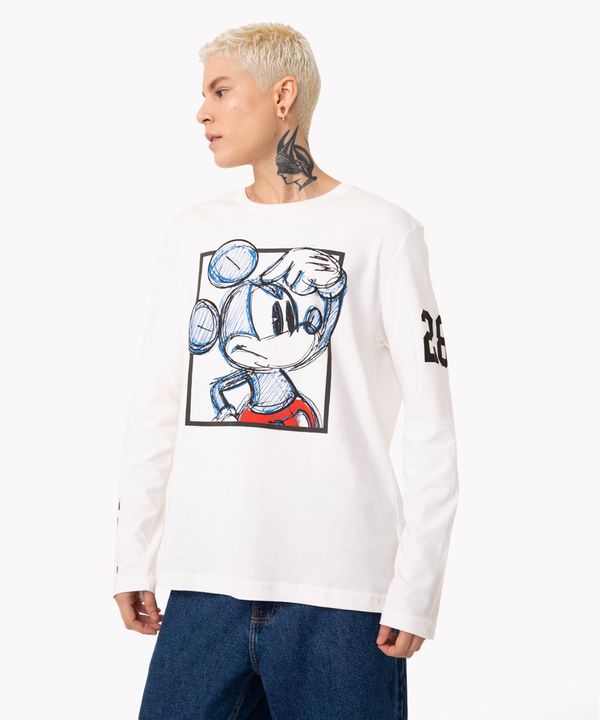 camiseta de algodão mickey manga longa off white M