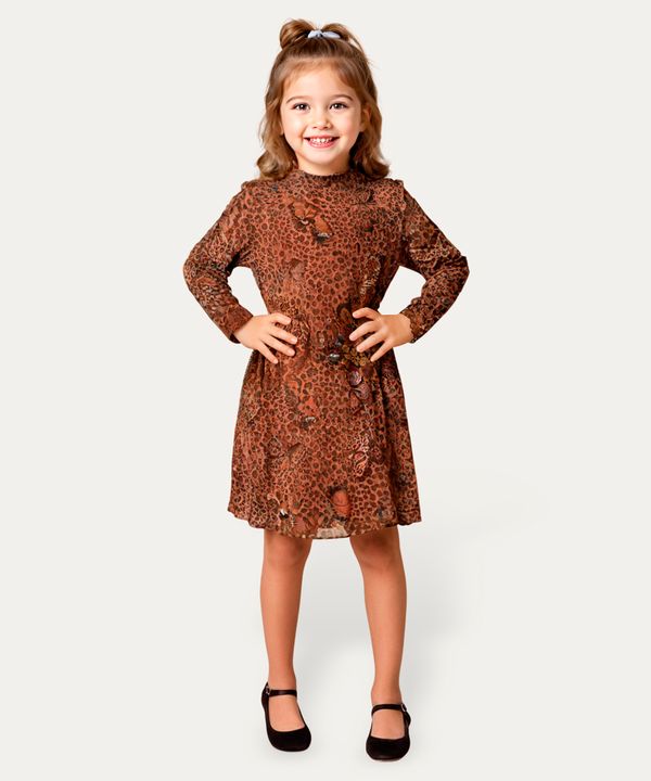 vestido midi de tule infantil animal print marrom 8
