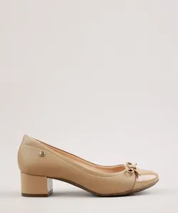 Scarpin Feminino Via Uno All Day Bico Redondo Salto Baixo Grosso com Laço Bege 38