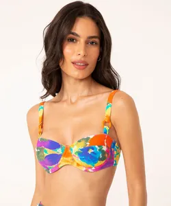 biquíni top meia taça floral com proteção uv50 azul GG