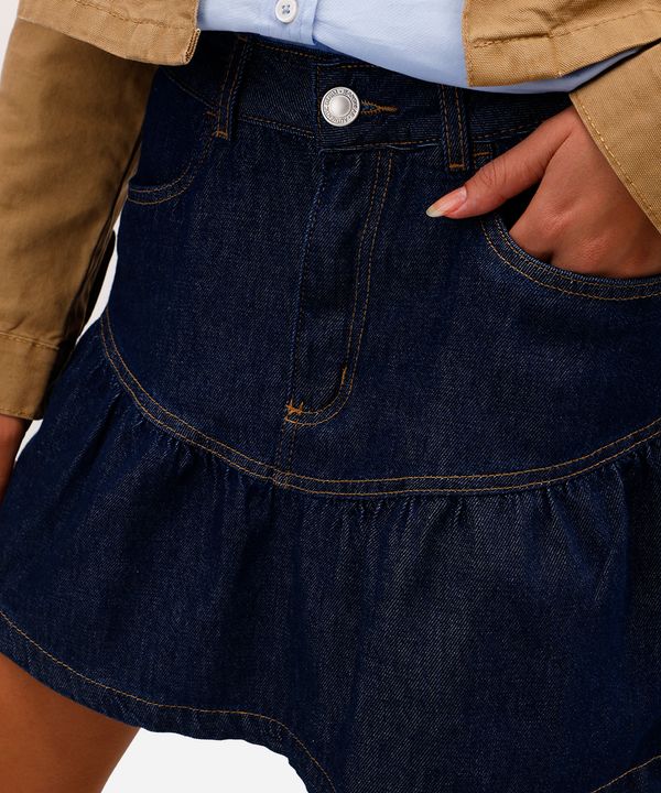 saia curta feminina jeans com recorte azul 38