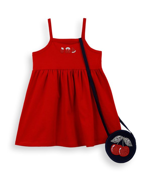 vestido infantil em malha de algodão com bolsa vermelha 2