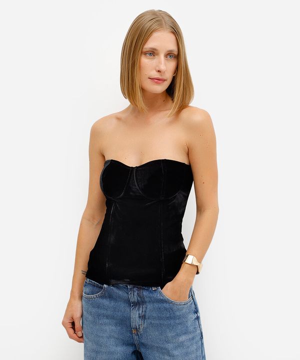 blusa feminina sem alça de veludo preta G