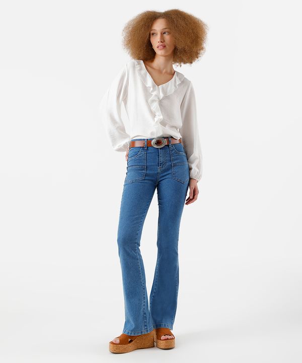 calça flare feminina jeans cintura alta sawary azul 44