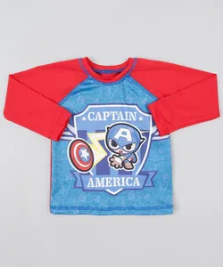 Camiseta de Praia Infantil Capitão América Raglan com Proteção UV50+ Vermelha 3