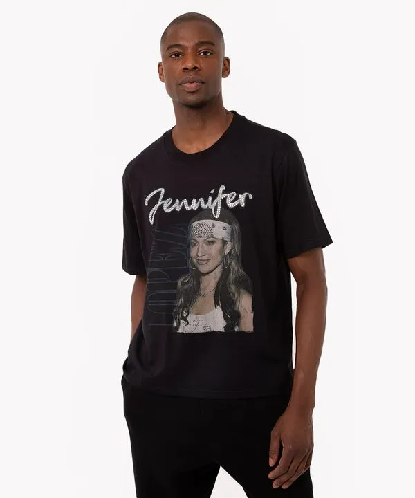 camiseta de algodão jlo com strass preto M