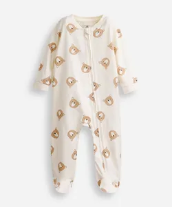 macacão infantil de algodão manga longa ursos off white 6-9