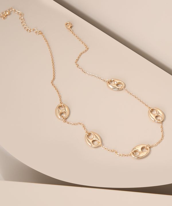 Colar Feminino com Elos Diferenciados Dourado Único