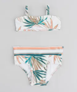 Biquíni Infantil Cia. Marítima Estampado Folhagem com Proteção UV50+ Off White 1