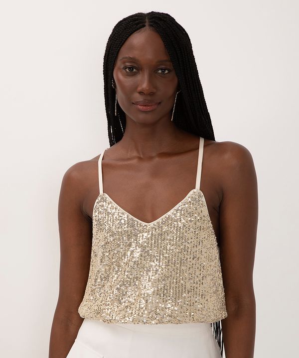 blusa nadador de paetê alça fina dourada PP