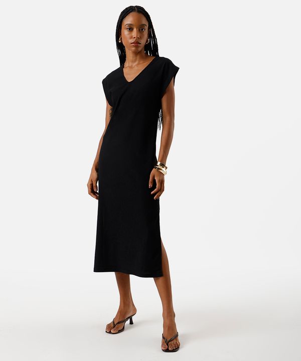 vestido midi muscle feminino com fendas texturizado básico preto PP