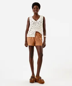 short alfaiataria de viscose cintura alta marrom 34