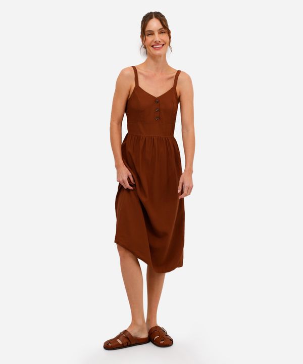 vestido midi feminino de viscose alça fina marrom PP