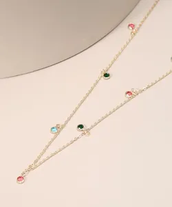 Colar Feminino com Pingentes de Pedras Zircônia Dourado Único