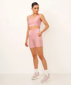 bermuda brilho com bolso cintura alta esportiva rosa G