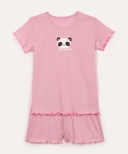 pijama infantil canelado panda manga curta lilás 6