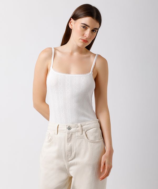 body feminino de algodão texturizado com renda mindset off white P