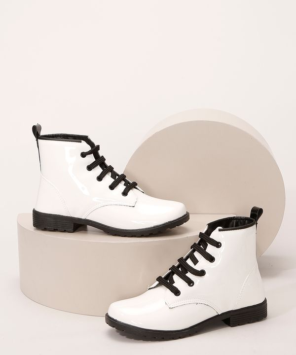 Bota Coturno Infantil Cano Baixo Bico Redondo Tratorada Branca 25