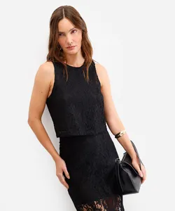 regata feminina de renda floral preto G