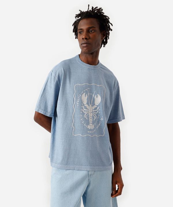 camiseta masculina de algodão estampada estonada azul P
