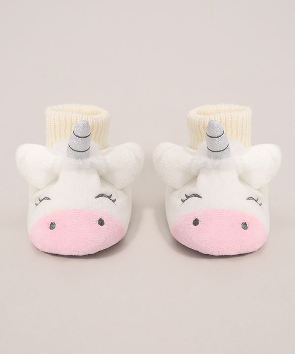 Pantufa Infantil Unicórnio Antiderrapante Branca 21-22