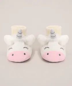 Pantufa Infantil Unicórnio Antiderrapante Branca 19-20