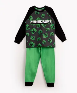 pijama de moletinho infantil minecraft cinza mescla escuro 12