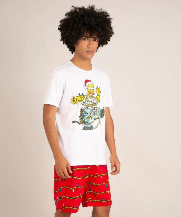 pijama de algodão manga curta gola careca estampado hommer simpson branco P