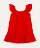 vestido de algodão infantil texturizado com laise e babado vermelho 4