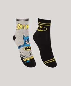 Kit de 2 Meias Infantis Cano Médio Divertida Batman Multicor 30-33