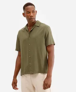 camisa masculina de linho manga curta verde PP