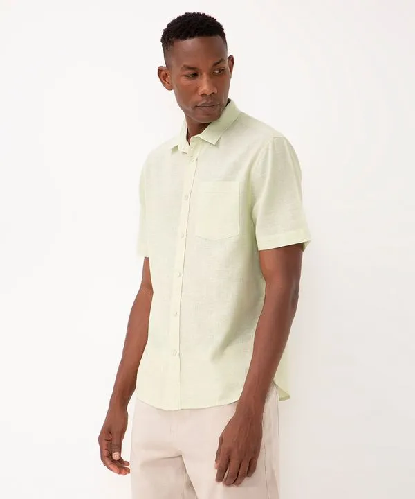 camisa de linho e algodão manga curta verde claro GG