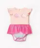body infantil manga curta sereia com saia de tule rosa 18-24