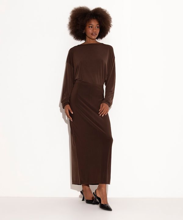vestido longo decote costas mindset marrom P