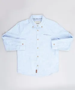 Camisa Infantil com Bolso e Martingale Manga Longa Azul Claro 12