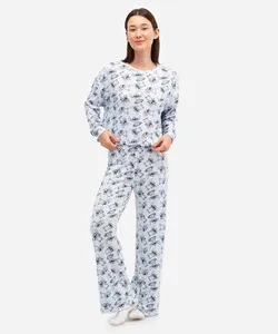 pijama longo feminino stitch manga longa - azul G