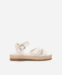 sandália infantil com recortes e brilho off white 32