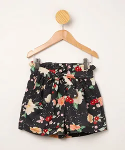 short clochard infantil estampado floral com cinto azul marinho 6