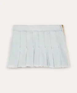 saia curta jeans plissada azul 12