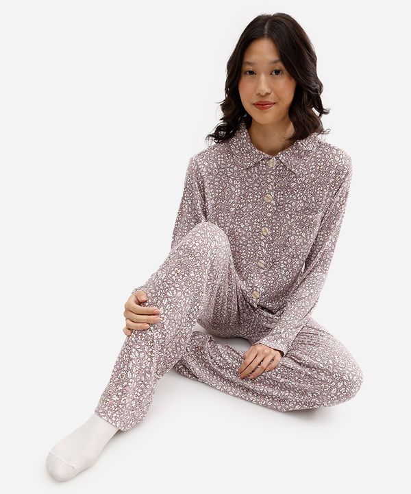 pijama americano feminino longo floral lilás M