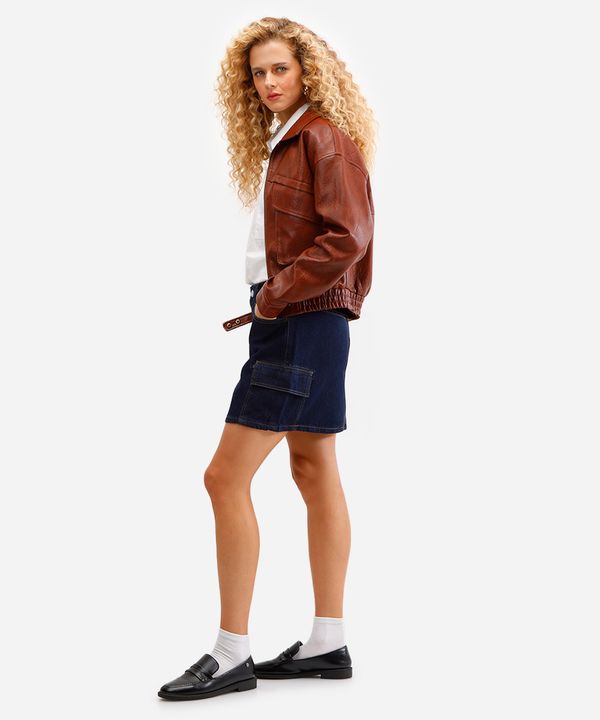 saia curta cargo feminina jeans azul 44